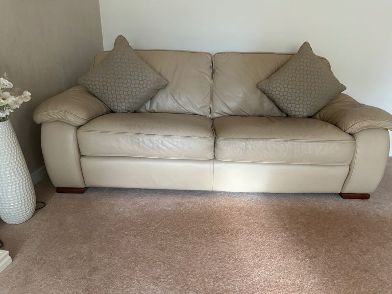 2 beige Italian leather large sofas