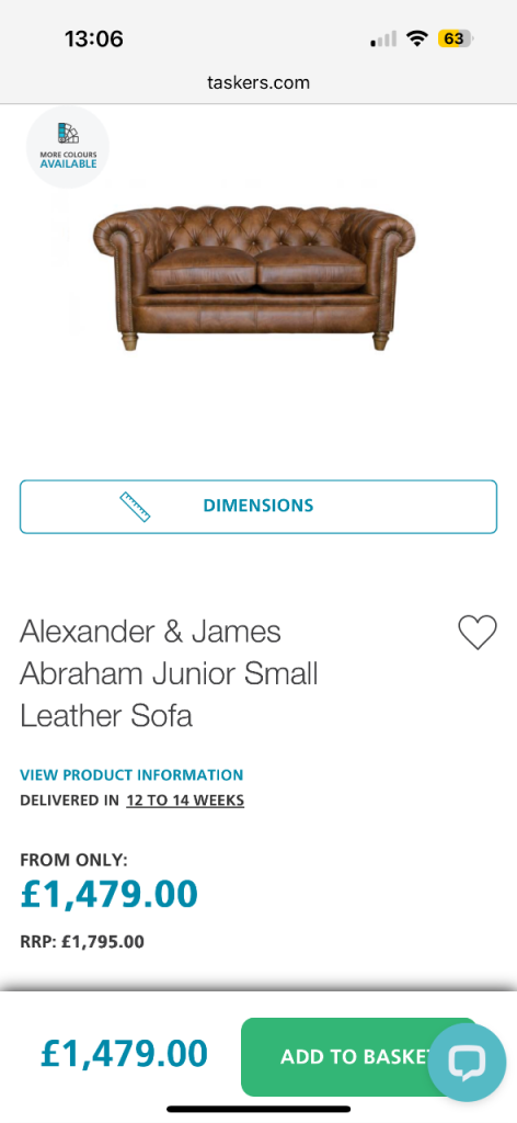 Alexander & James Buffalo Leather Sofa very good quality possible delivery 
