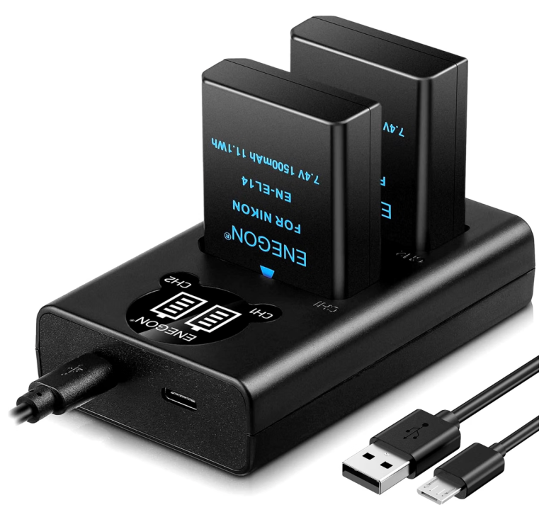 ENEGON EN-EL14/EL14a Li-ion Battery 2 Pack & Smart LED Dual Charger