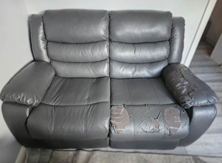 Two-Seater Recliner Sofa – Grey, Fair Condition