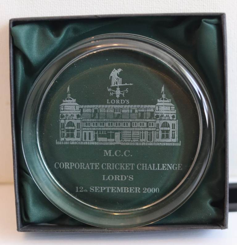 REDUCED! Cricket - MCC Etched Glass Paperweight