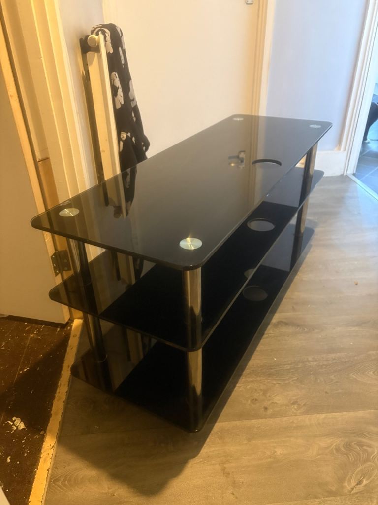 Black glass tv stand