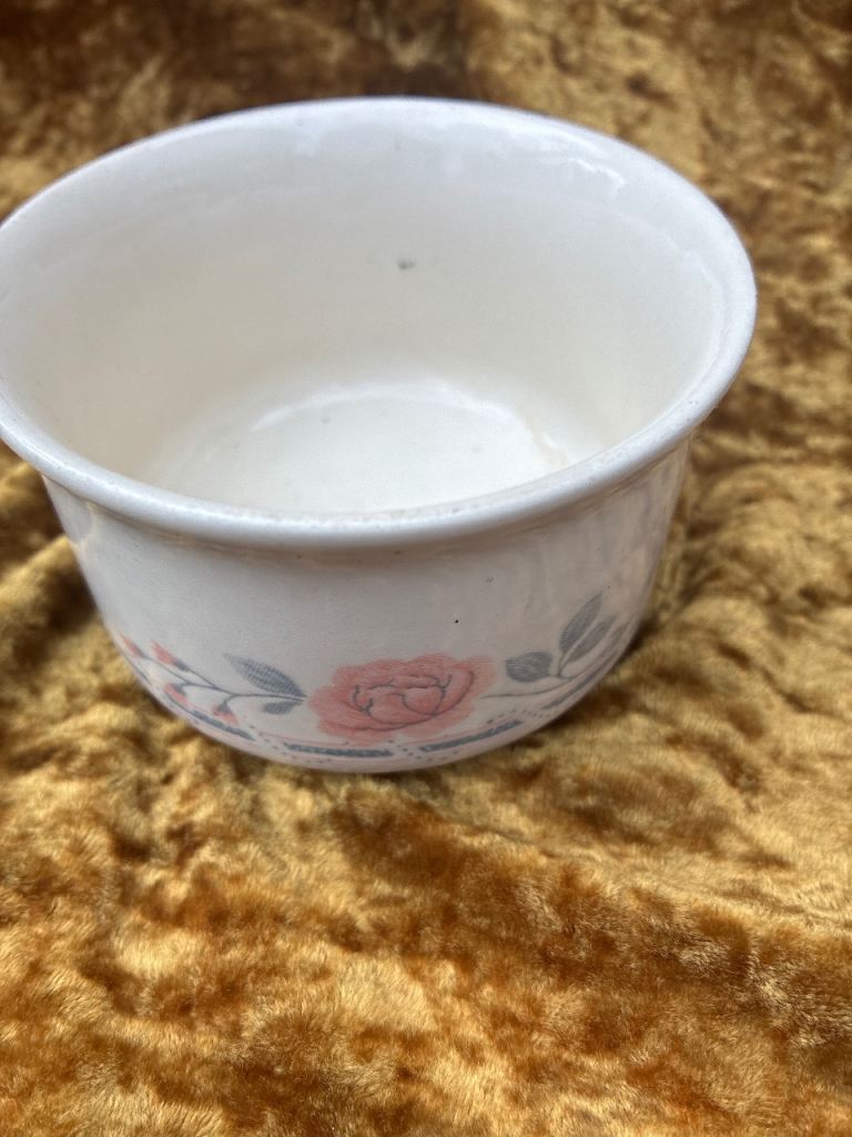 White Ceramic Bowl with Pretty Rose Pattern