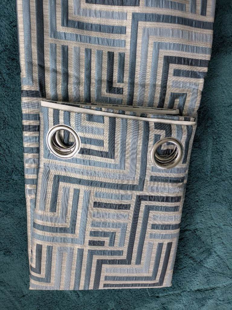 NEW curtains lined eyelet teal blue grey 132in W x 90in D Harry Corry Delta 
