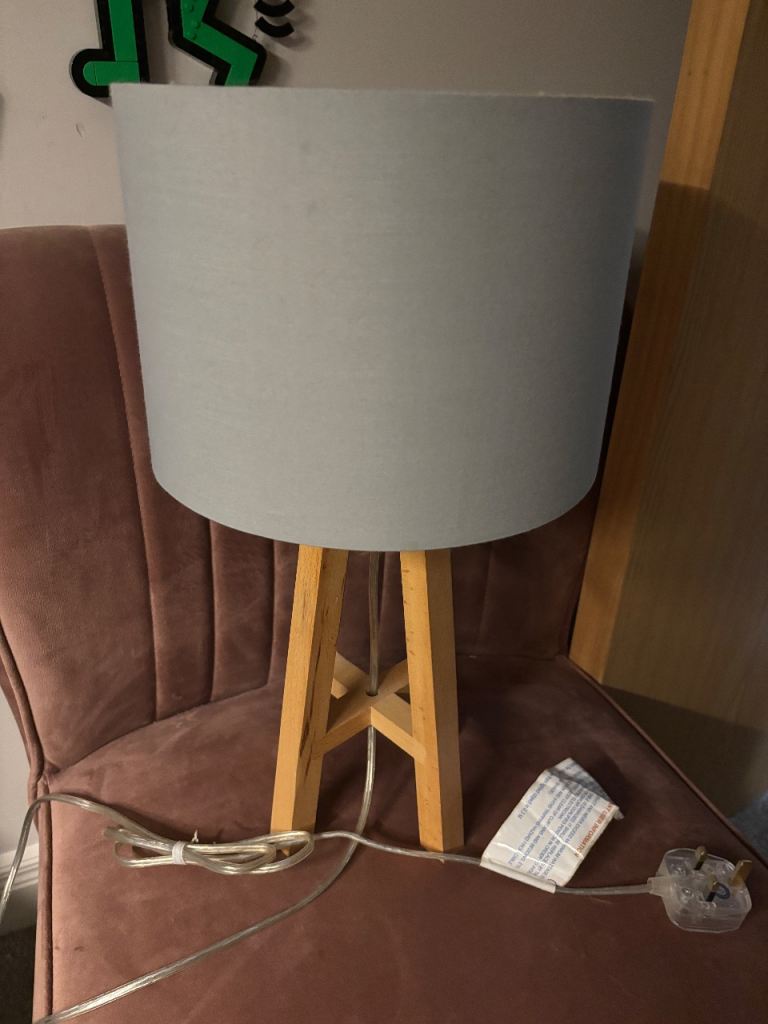 Tripod wood floor lamp with matching table lamp