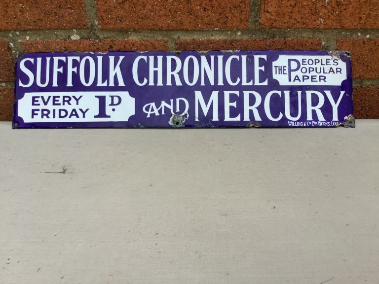 Vintage Suffolk Chronicle & Mercury Enamel Sign