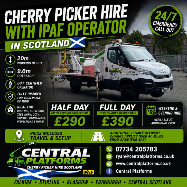 Cherry picker hire with operator Central Scotland