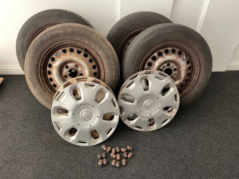Set of original Ford Transit wheels, tyres, trims, nuts