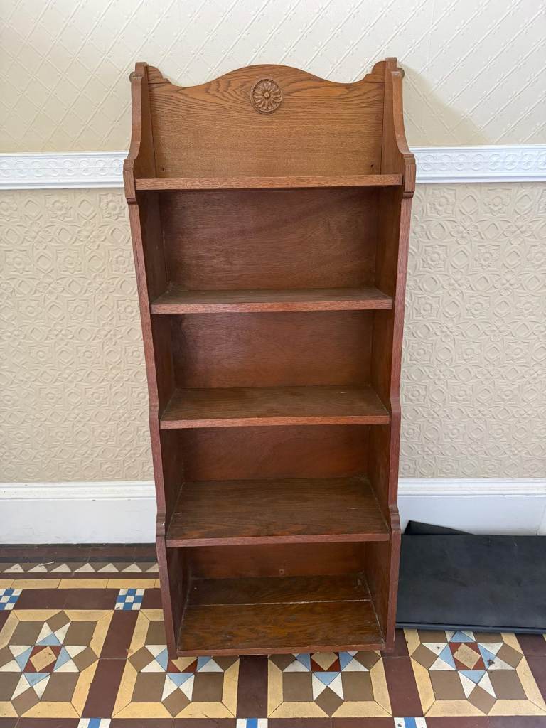 Antique Solid Oak Open Bookcase - Arts & Crafts