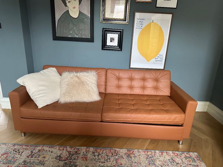 Ikea tan leather sofa bed 