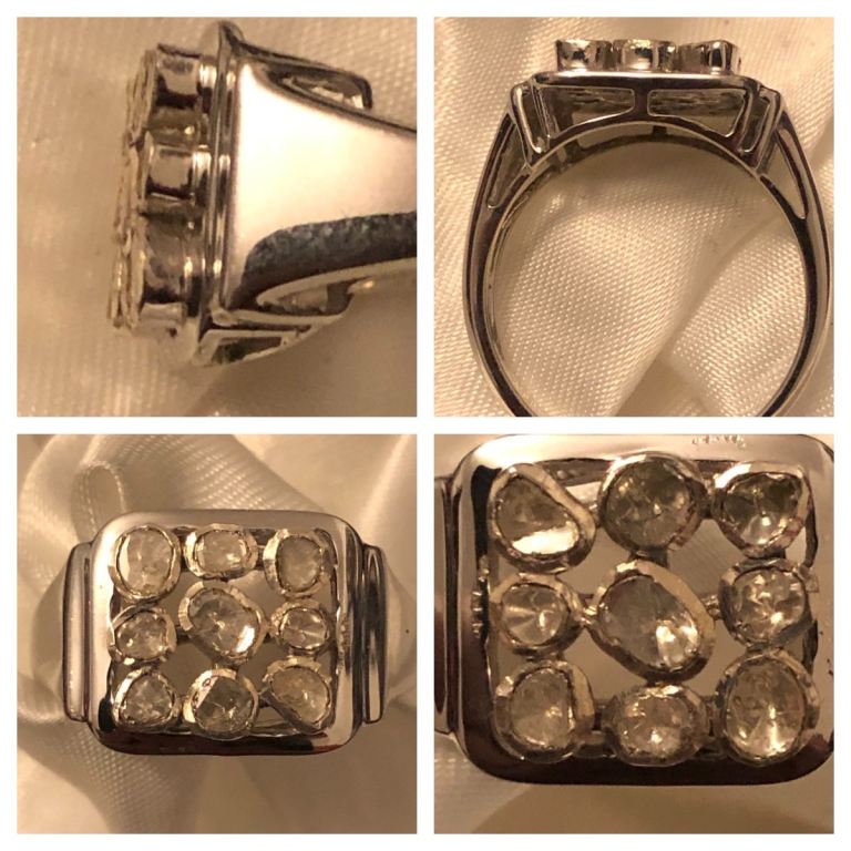 Woman Mens Diamond  Chunky Ring Polki Diamond Ring Size N or T Silver 925 platinum overlay new 