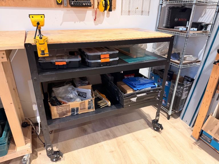 IKEA BROR Workbench 110x55 – Steel Frame, Plywood Top, on Wheels