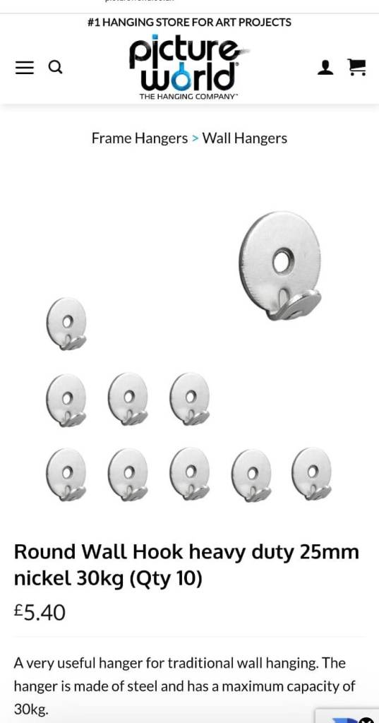 Round wall hook - heavy duty 25mm - £5 for 20