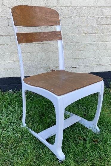 White ply stacking vintage chairs antique industrial restaurant retro seating cafe school metal
