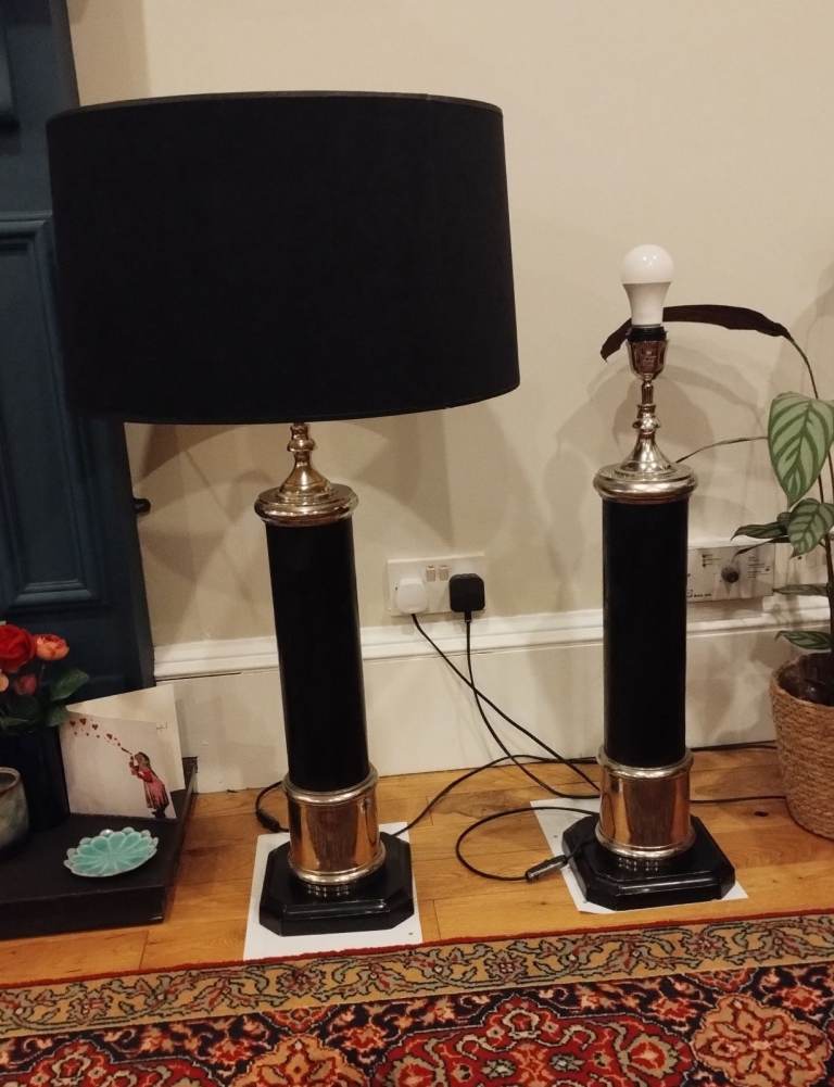 Pair Vintage Williams Sheffield Silver-Plated Neoclassical Column Table Lamps (One Shade) - £375