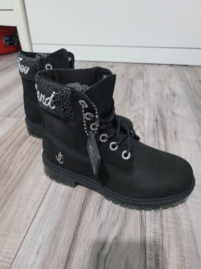 Jimmy Choo x Timberland Black Nubuck Crystal Boots, UK 4.5, EU 37.5
