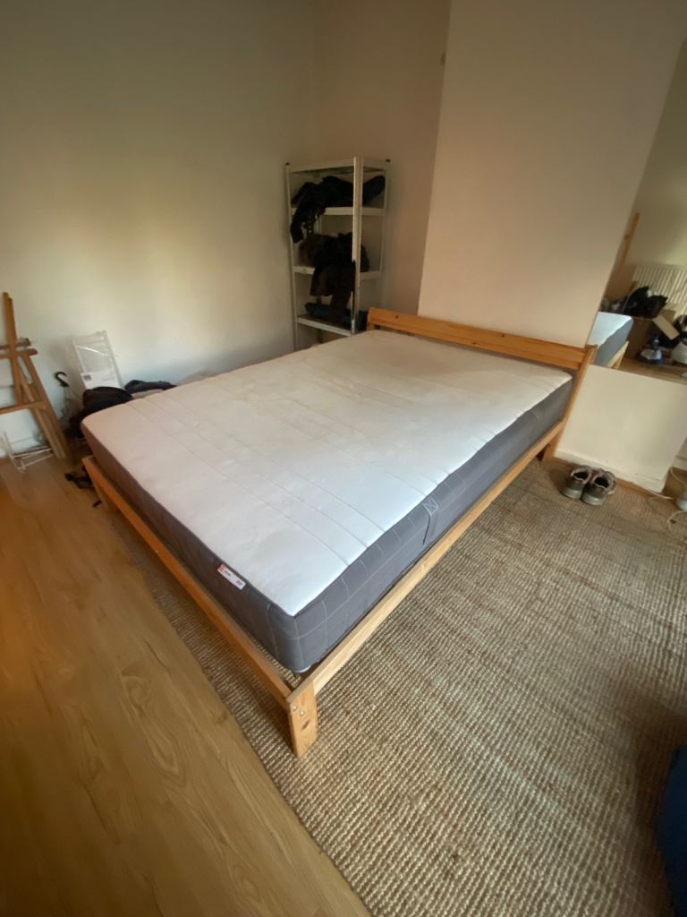 Ikea wooden bedframe and double mattress  