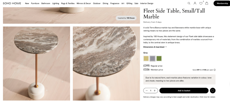 Soho home Fleet Side Table, Large/Low Marble