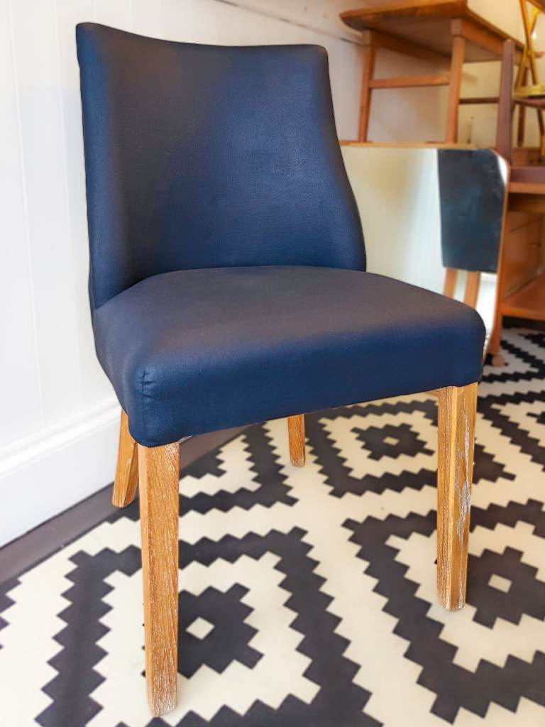 Maisons du Monde Diane Linen Chair - Navy & Bleached Oak