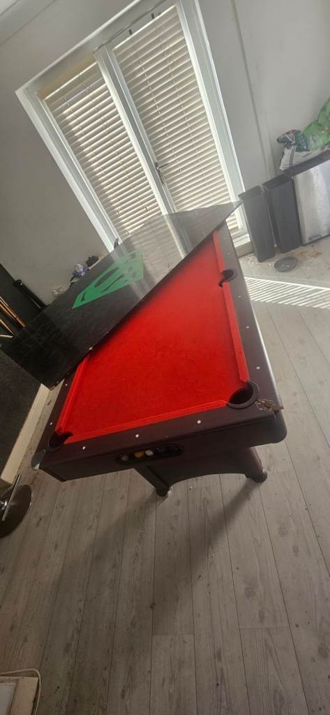 Full Size Pool Table - Black with Red Felt