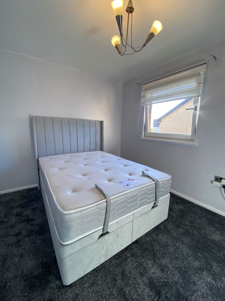 BRAND NEW DOUBLE OTTOMAN BED WITH MATTRESS AND FLOOR STANDING HEADBOARD