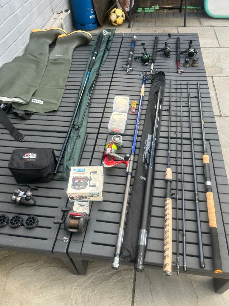 Complete Fishing Rods, Reels, and Tackle Set – Good Condition