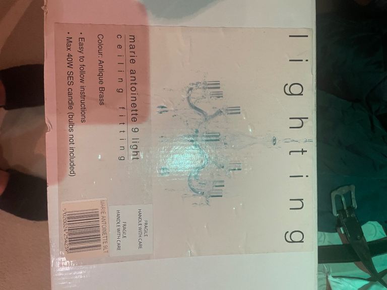 9 light glass antique brass chandelier brand new in box