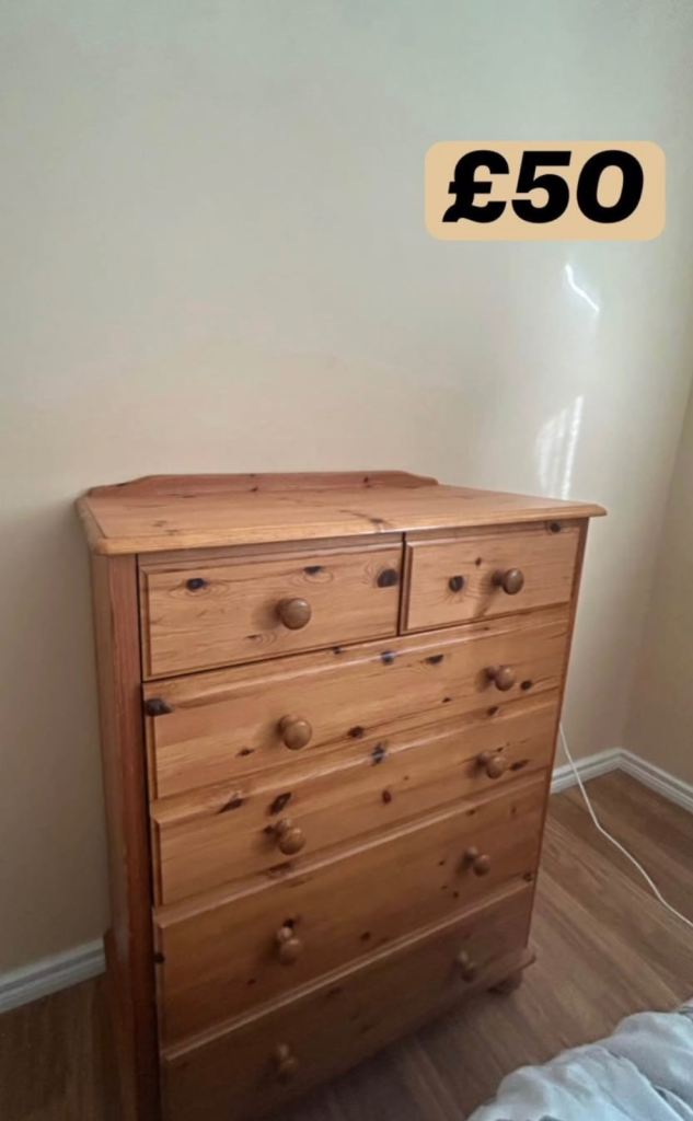 Solid Pine Chest of Drawers - fair Condition