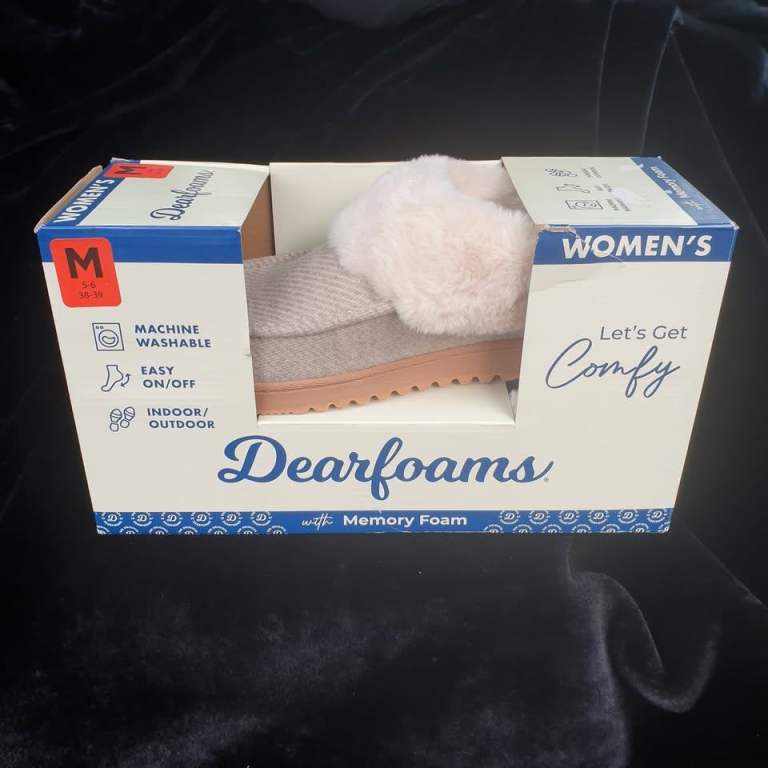 New Dearfoam Ladies Clog Slipper Oatmeal Heather Medium UK Size 5-6