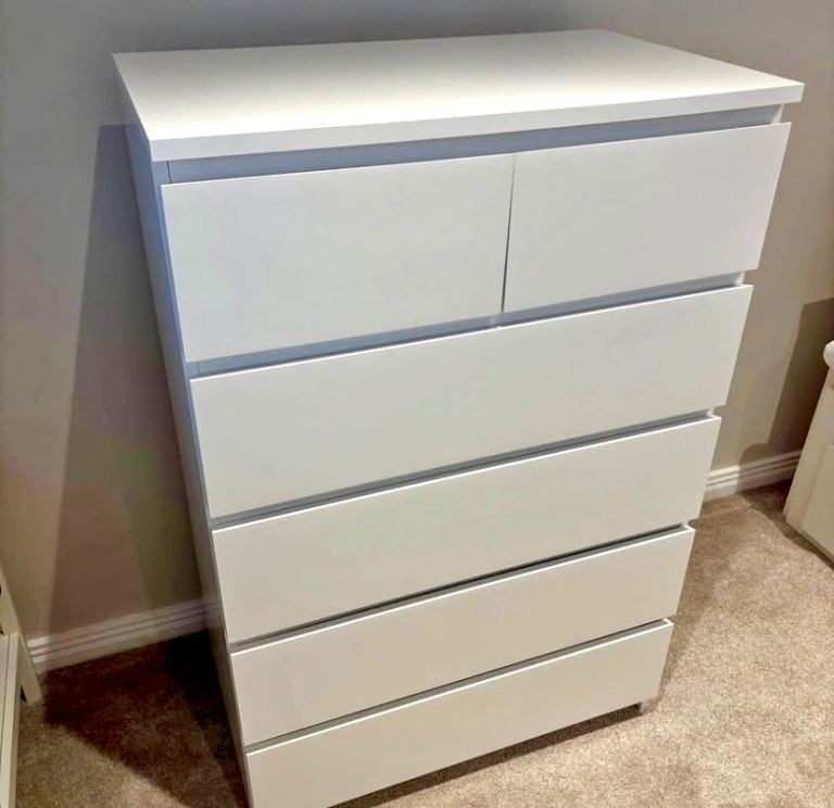 White Ikea Malm Drawer Dresser Storage Chest Unit Nursery Kids Child Teenager Student Landlord B&B