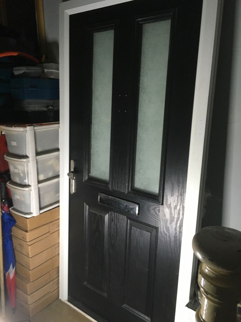 Composite front door with frame locks and keys complete 39x82 inches 