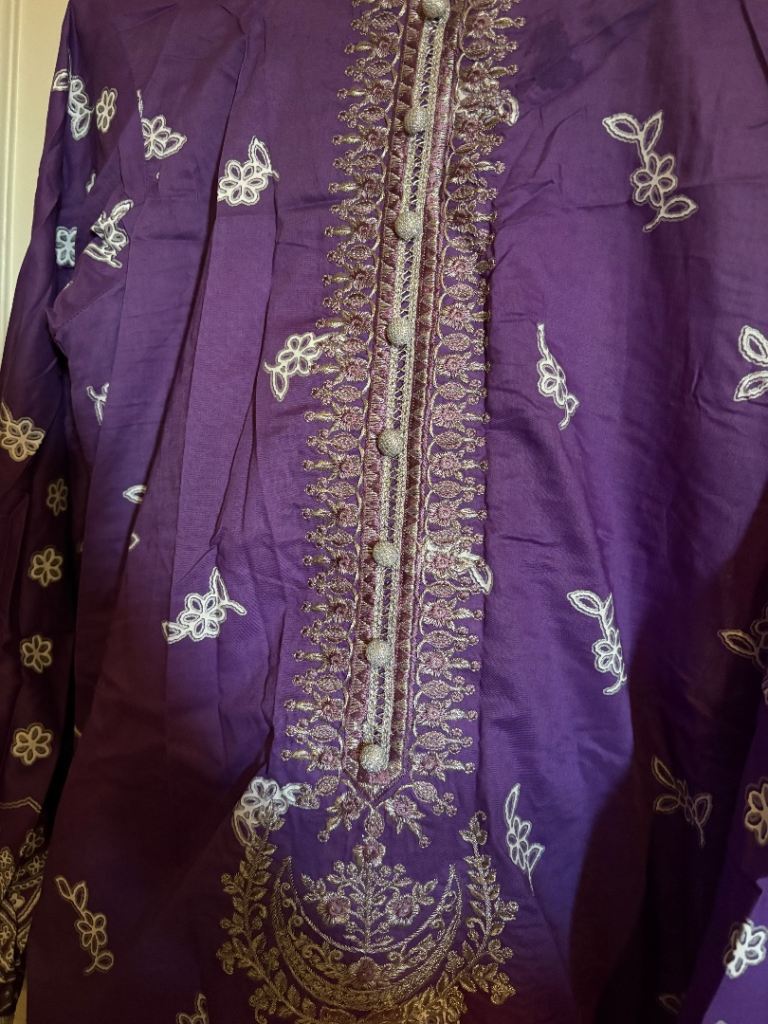 Beautiful Purple lawn Suit with Embroidery and block print