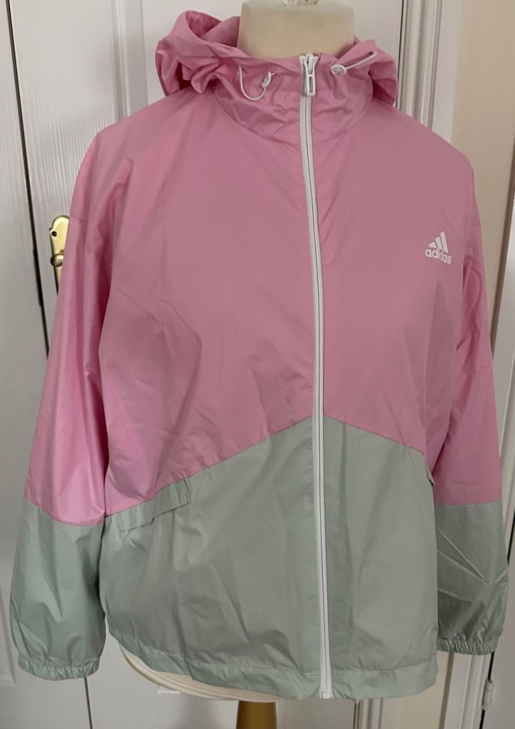 Adidas Women’s Size  Large Pink and Grey Oversized Logo Windbreaker