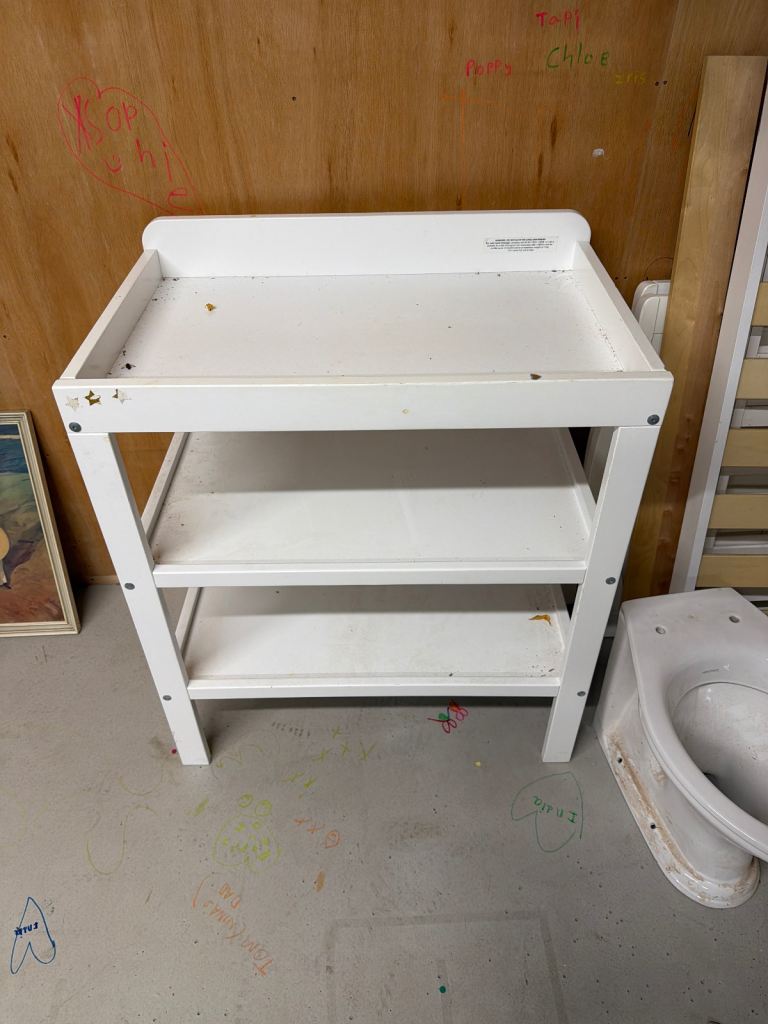 White Baby Changing Table with Storage Shelves