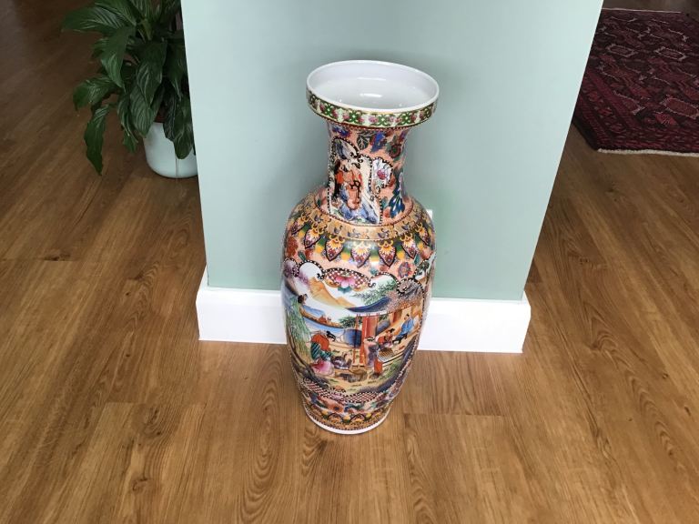 Large Multicoloured Oriental Ceramic Floor Vase – Good Condition