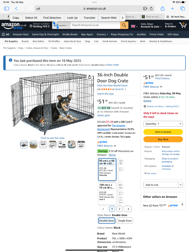 Dog crate and accessories 