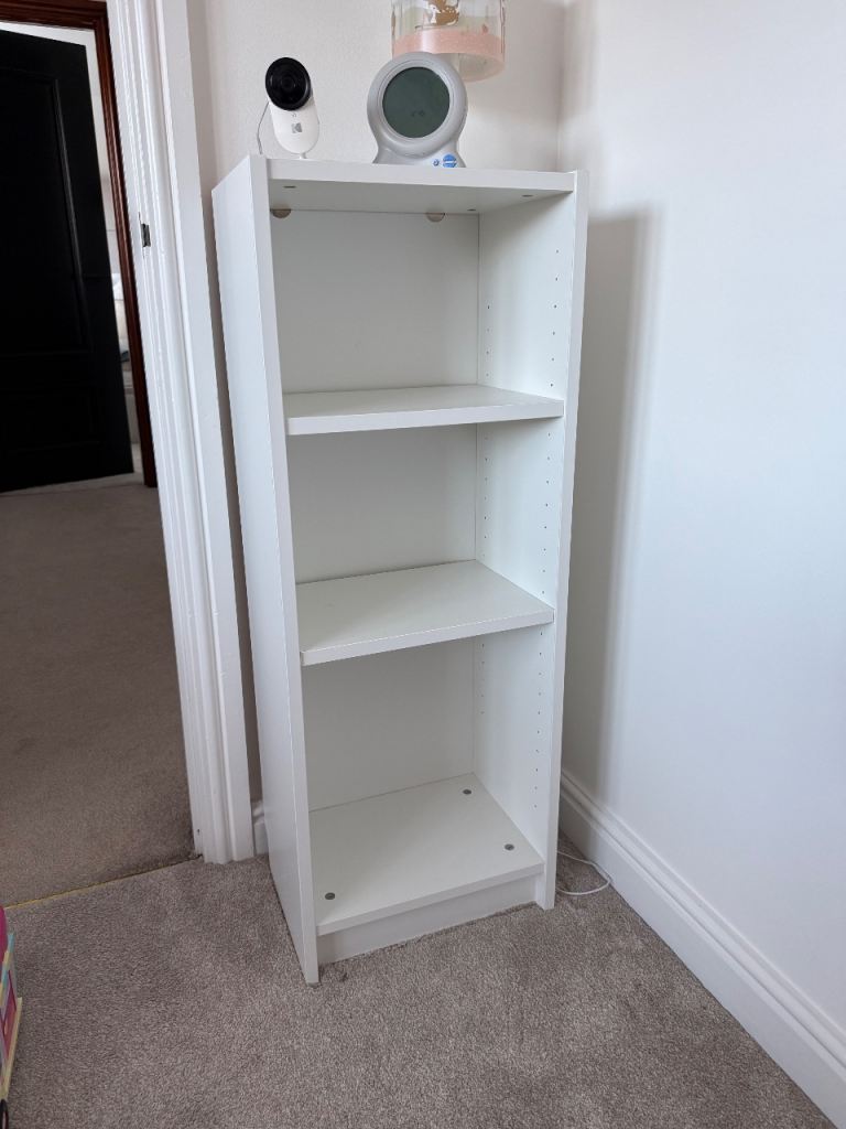 White ikea BILLY bookcase wooden open shelving unit