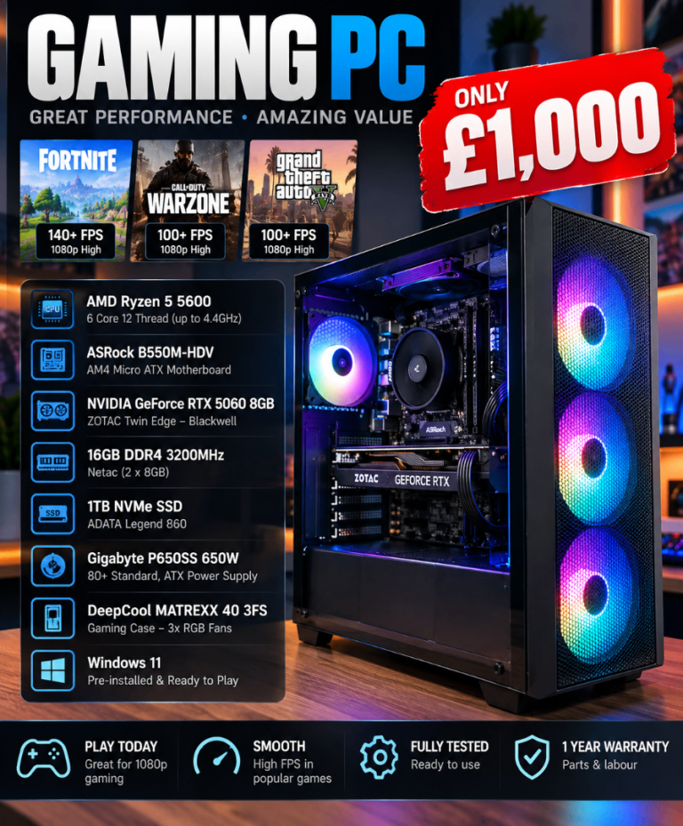 🔥 BRAND NEW RTX 5060 Gaming PC | Ryzen 5 5600 | 16GB RAM | 1TB SSD | Windows 11 Pro