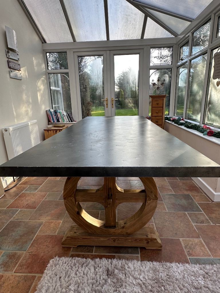 Solid Rustic Farmhouse Dining Table – Seats 8 – Metal & Wood – £99
