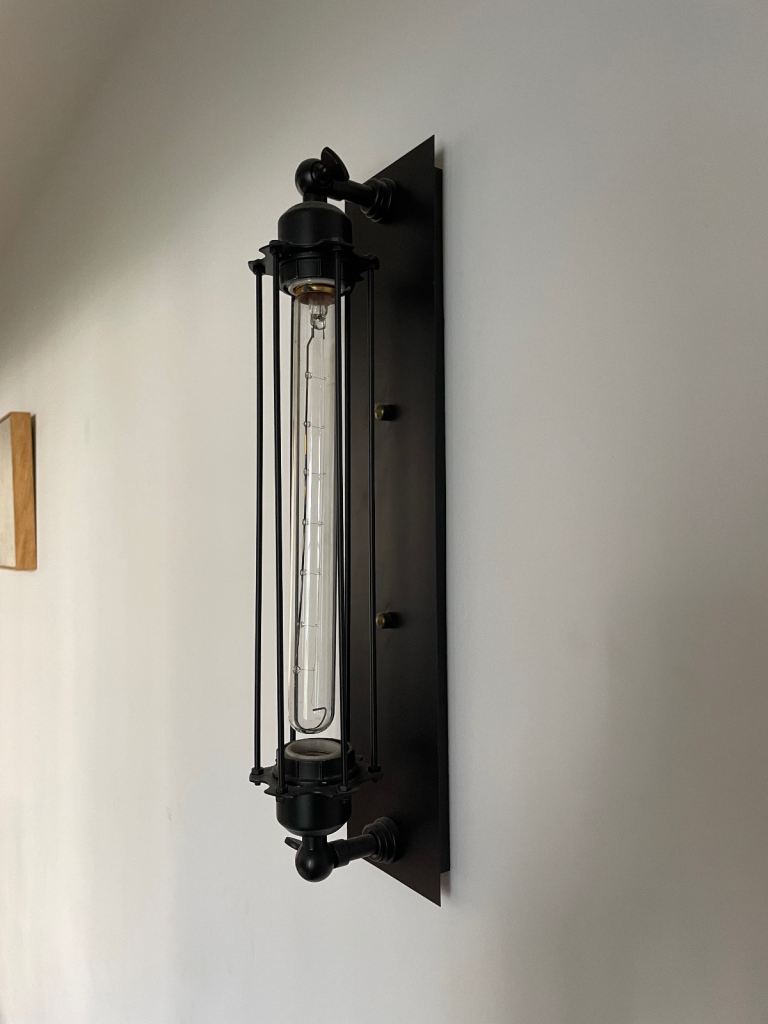 2 black metal industrial wall light fittings