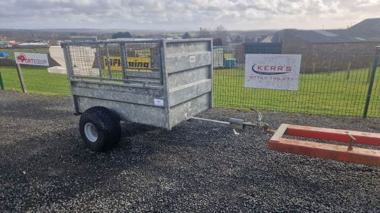 Quad atv livestock trailer has chequered floor drop down mesh sides farm tractor 