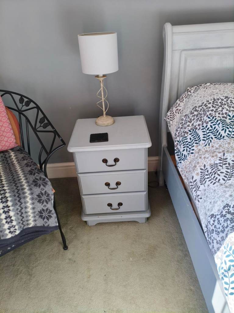 Grey Bedside Table with 3 Drawers – Good Condition