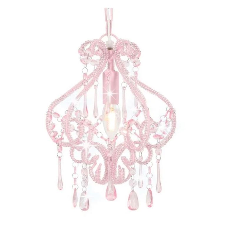 Ceiling Lamp with Beads Pink Round E14