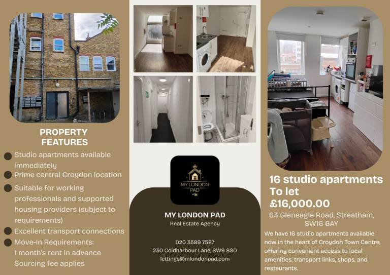 Company Lets Welcome! 16 x Studio Apartments Available – Croydon Town Centre!