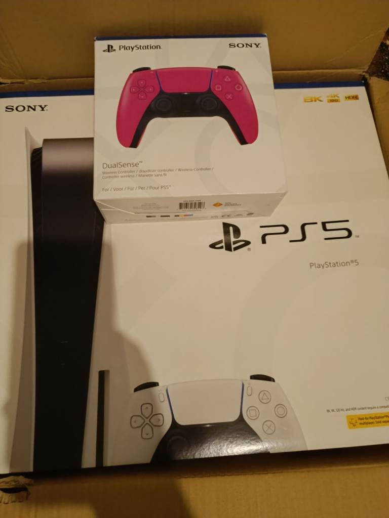 Sony playstation 5 ps5 disc console and extra pink controller
