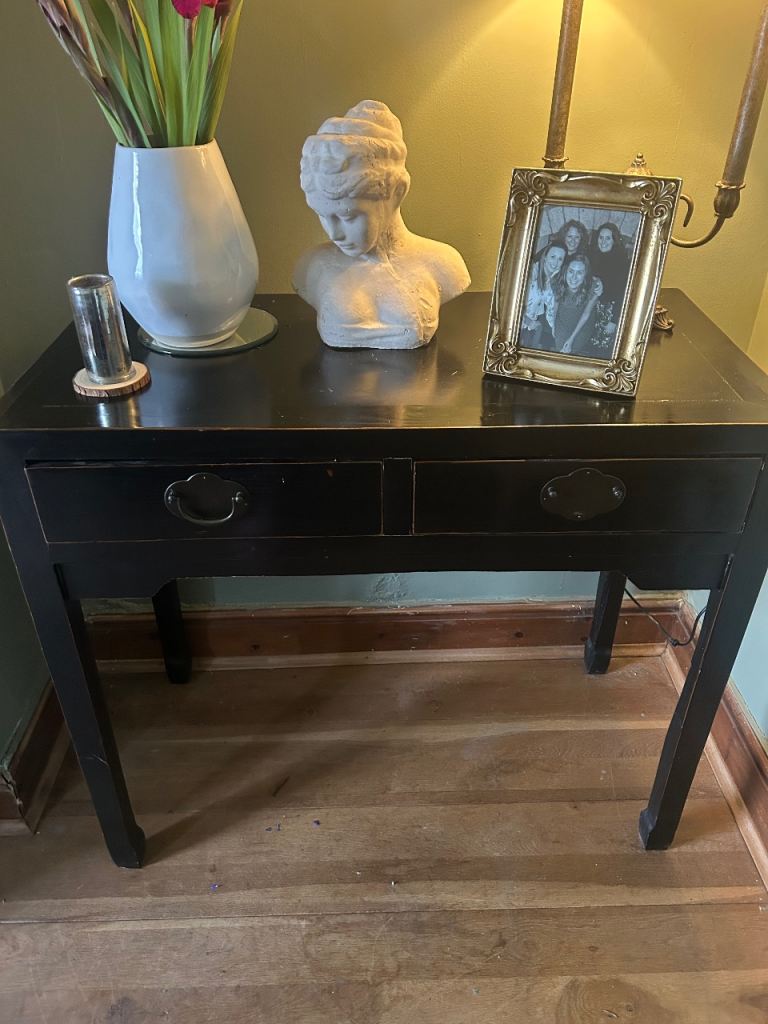 Black Console Table with Two Drawers – Fair Condition