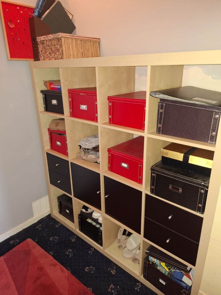 IKEA Kallax 4x4 Storage Unit with Inserts – Beige Wood Effect