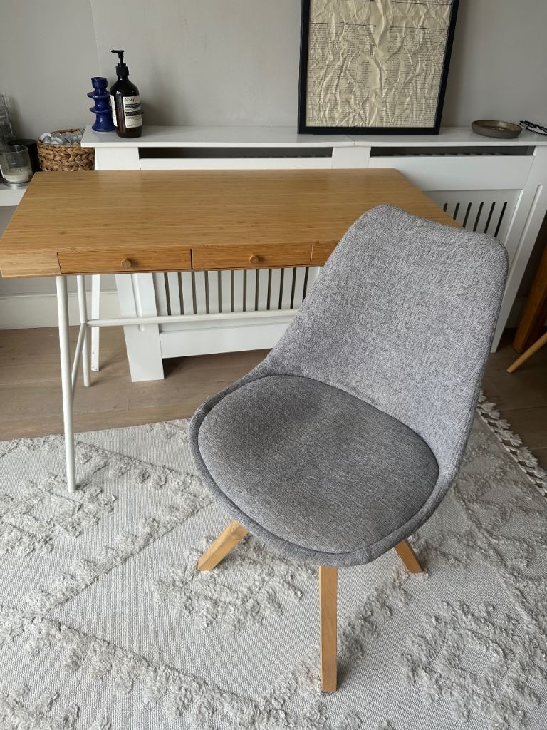Grey Fabric Office Chair with Wooden Legs