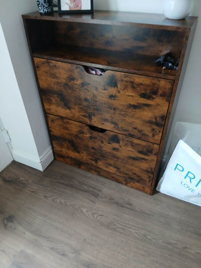 Rustic Style Shoe Storage Cabinet with 2 Drop-Down Drawers