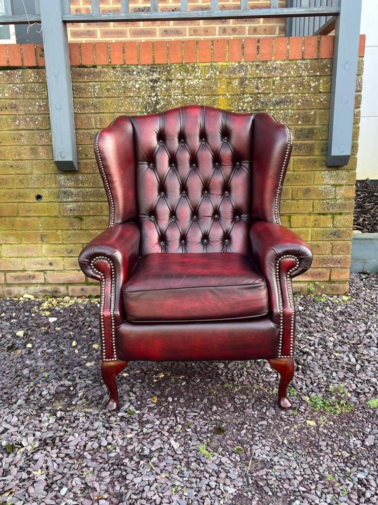 Stunning Classic Oxblood Red Leather Chesterfield Queen Anne Wing Back Chair